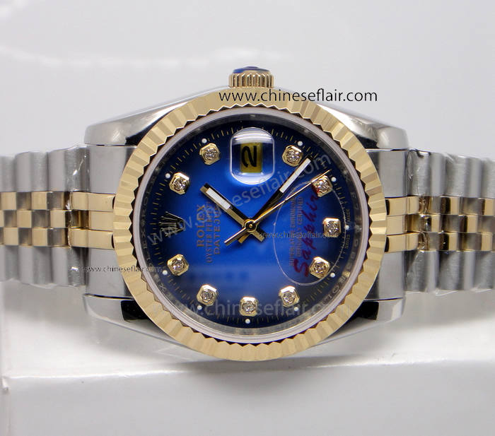 2-Tone Rolex Datejust Replica Watch / Blue Diamond Dial